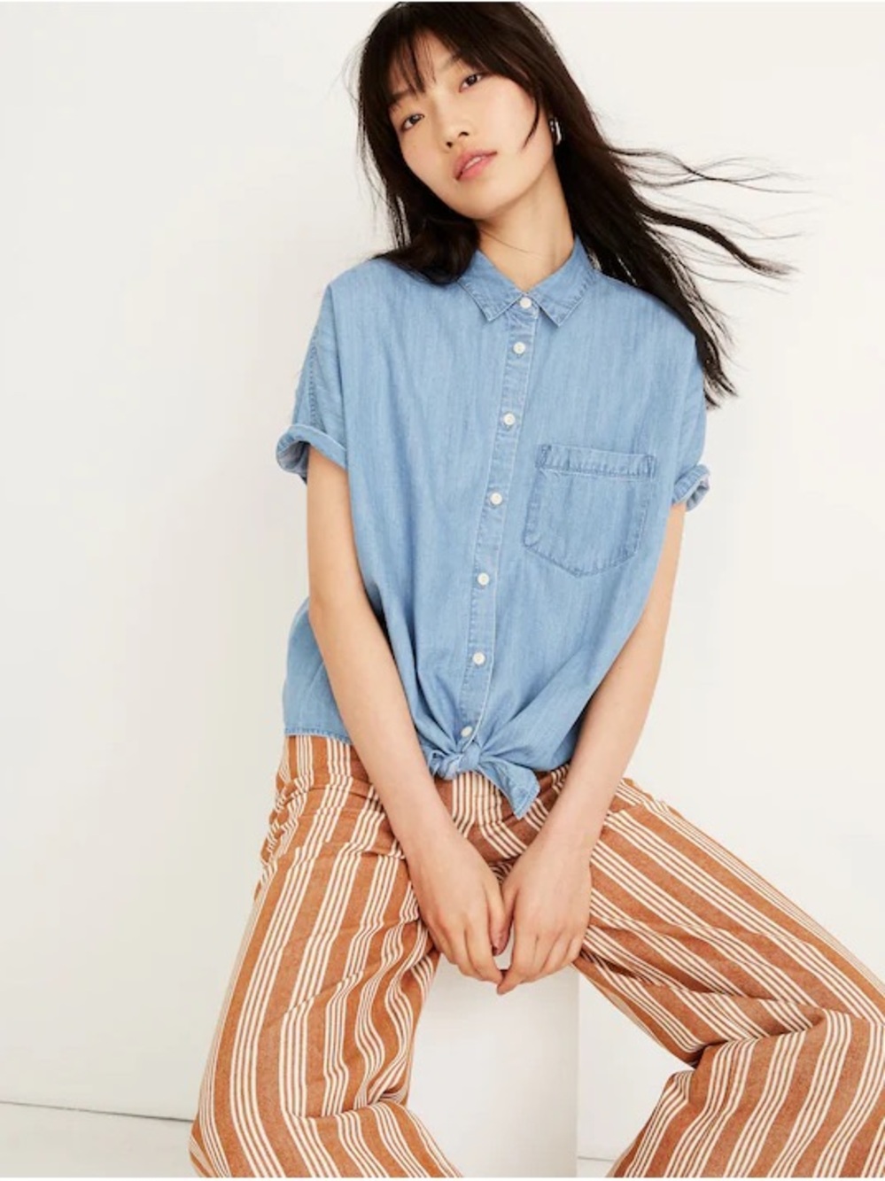 NWT Madewell Denim Short Sleeve Tie Front Shirt - XS